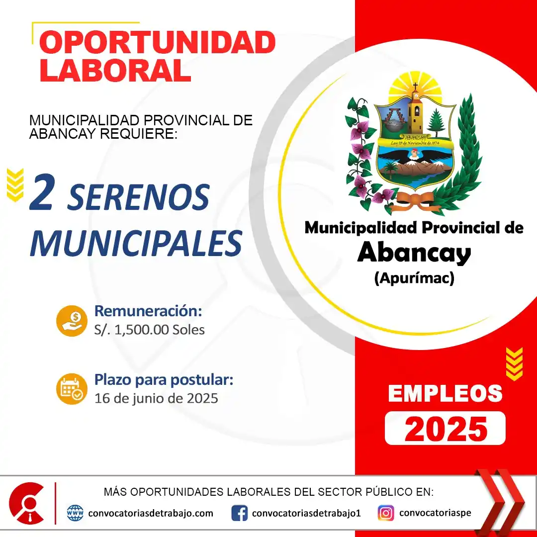 Image from Convocatorias de Trabajo 🇵🇪: 🎯 Convocatoria de Trabajo en: MUNICIPALIDAD DE ABANCAY - Apurimac 📋...