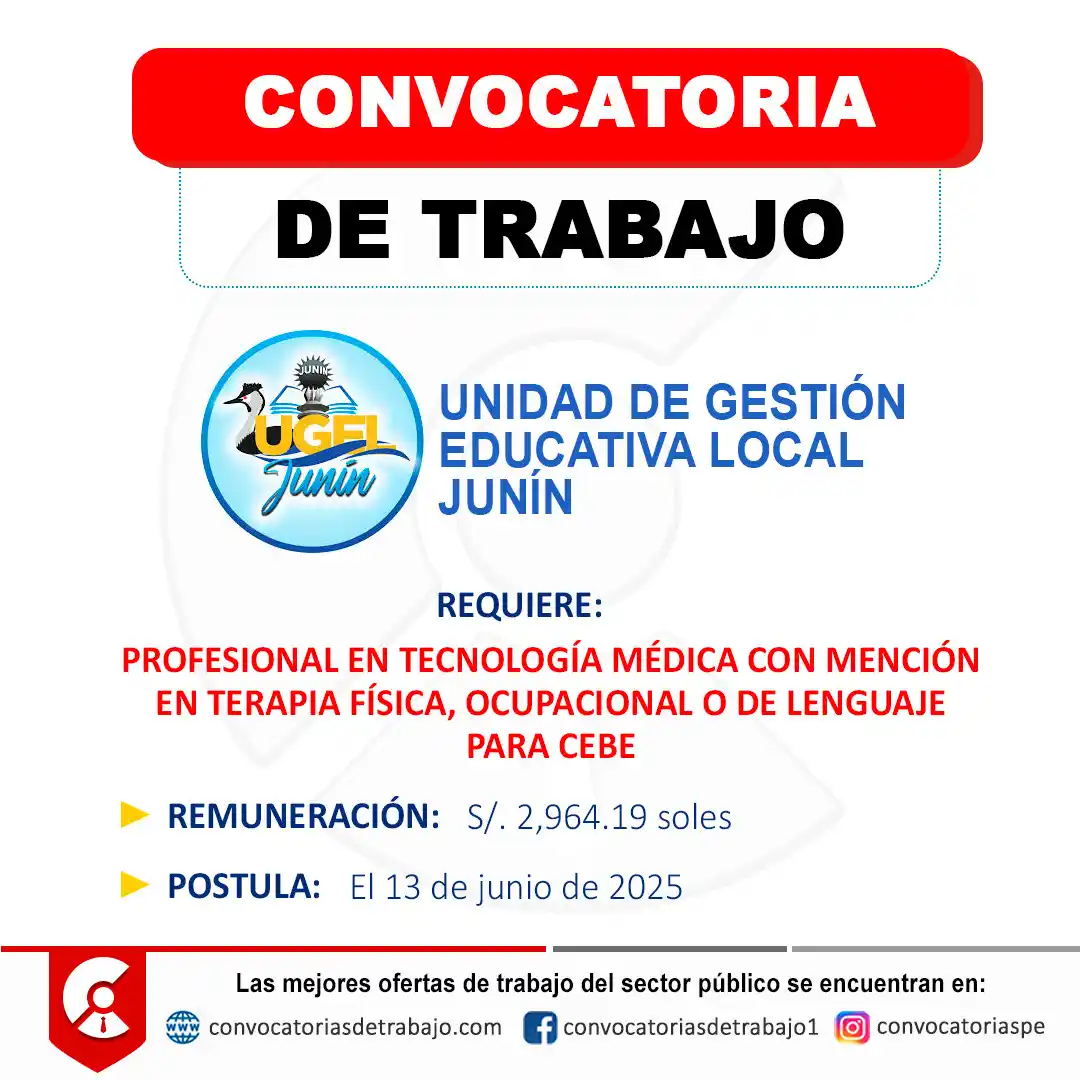 Image from Convocatorias de Trabajo 🇵🇪: 🎯 Convocatoria de Trabajo en: UGEL JUNÍN - Junín 📋 Más información �...