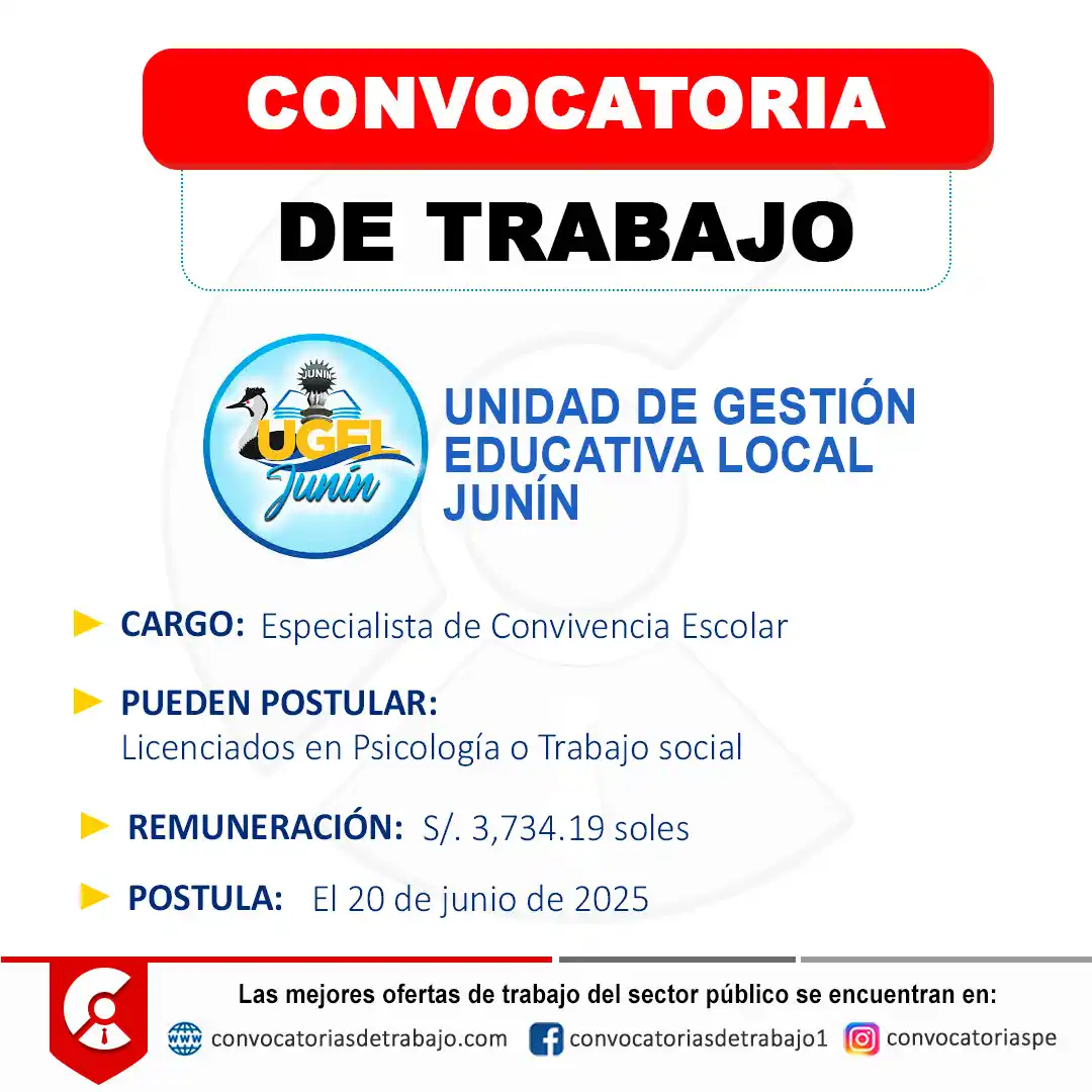 Image from Convocatorias de Trabajo 🇵🇪: 🎯 Convocatoria de Trabajo en: UGEL JUNÍN - Junín 📋 Más información �...