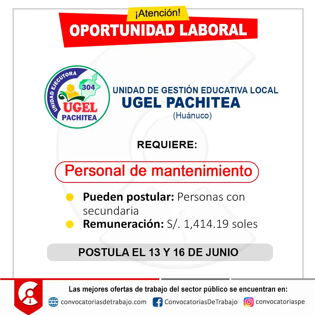 Image from Convocatorias de Trabajo 🇵🇪: 🎯 Convocatoria de Trabajo en: UGEL PACHITEA - Huanuco 📋 Más informac...