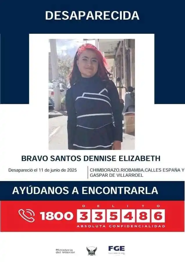 Image from NOTICIAS AL INSTANTE GYE 🇪🇨 EN LA COMUNIDAD: Dennise Elizabeth Bravo Santos esta desaparecida en Riobamba desde 11 ...