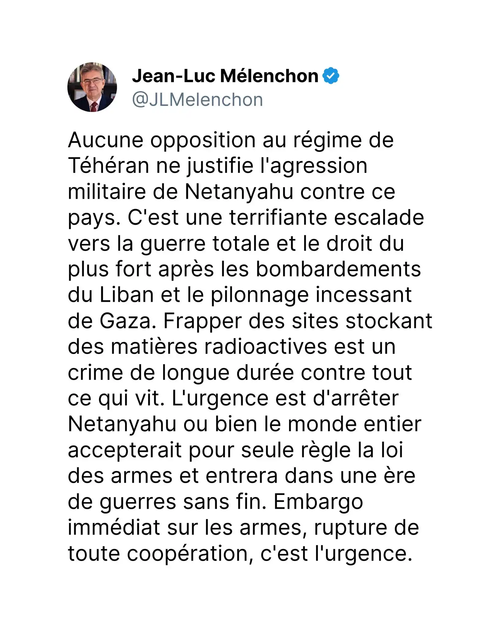 Image from Jean-Luc Mélenchon: 👉 https://x.com/jlmelenchon/status/1933442913221976470?s=46&t=I_549Uk...