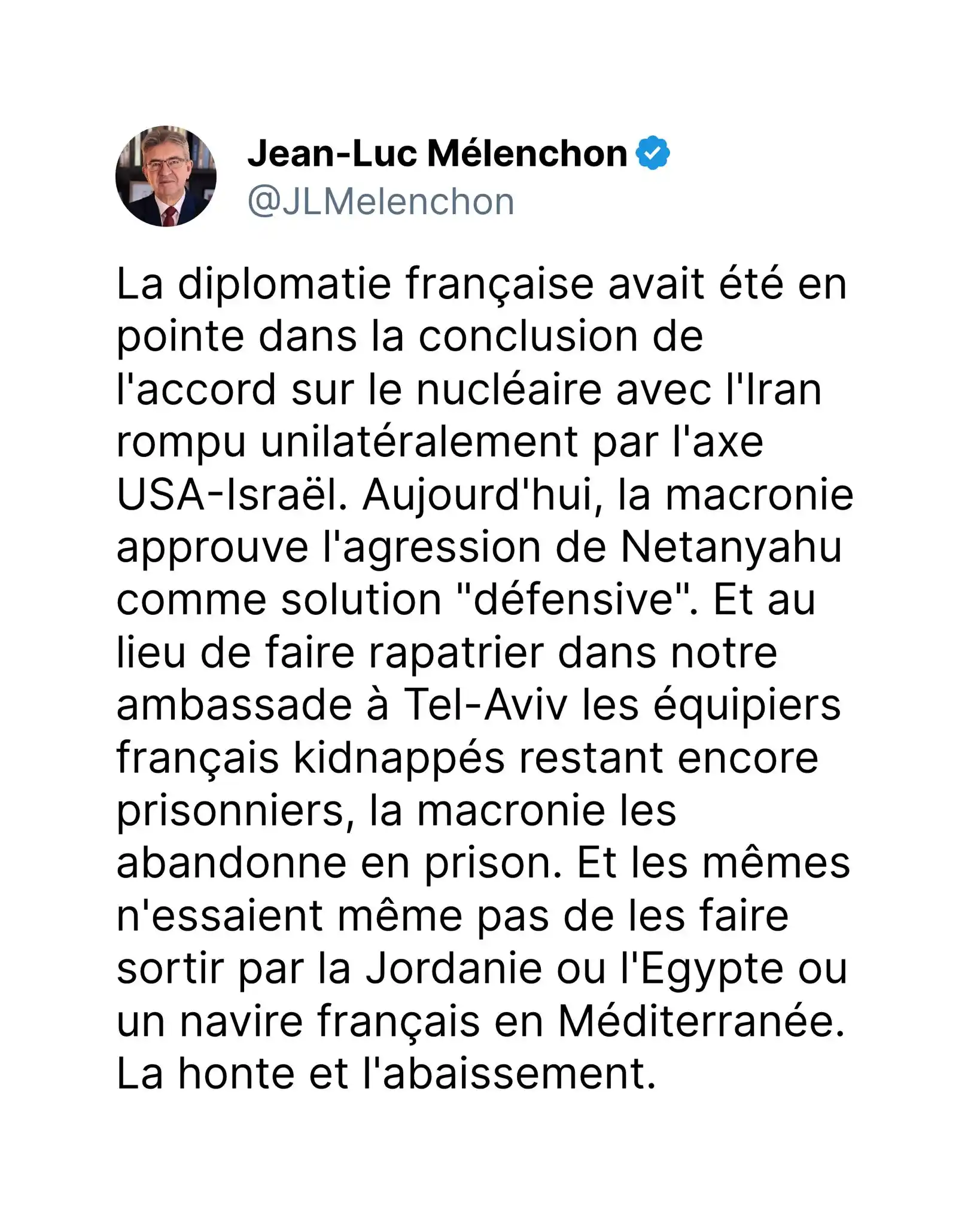 Image from Jean-Luc Mélenchon: 👉 https://x.com/jlmelenchon/status/1933544038243746256?s=46&t=I_549Uk...