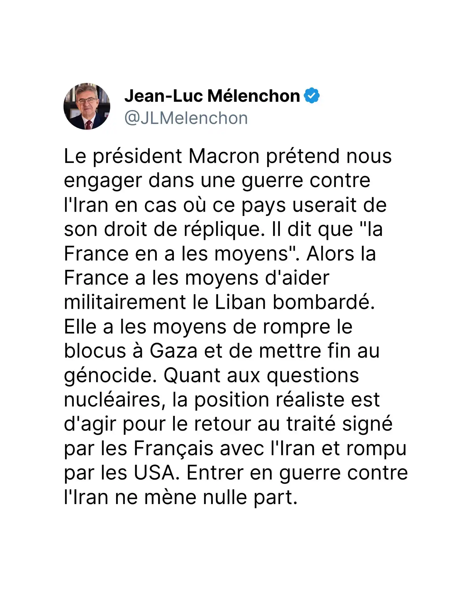Image from Jean-Luc Mélenchon: 👉 https://x.com/jlmelenchon/status/1933583267942314423?s=46&t=I_549Uk...
