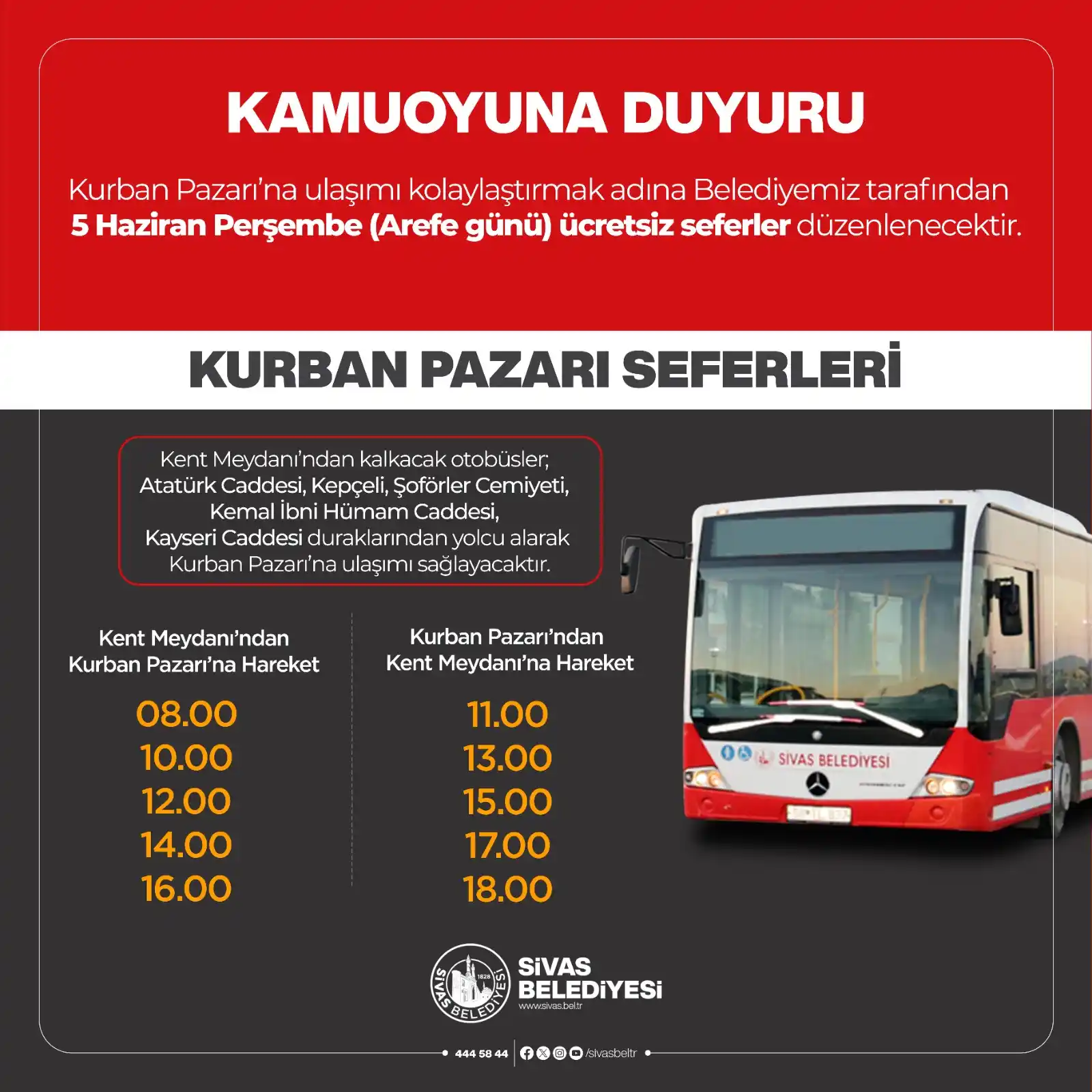 Image from Sivas Belediyesi: *Kurban Pazarına ücretsiz otobüs seferleri devam ediyor* 🚍 Kurban Pa...