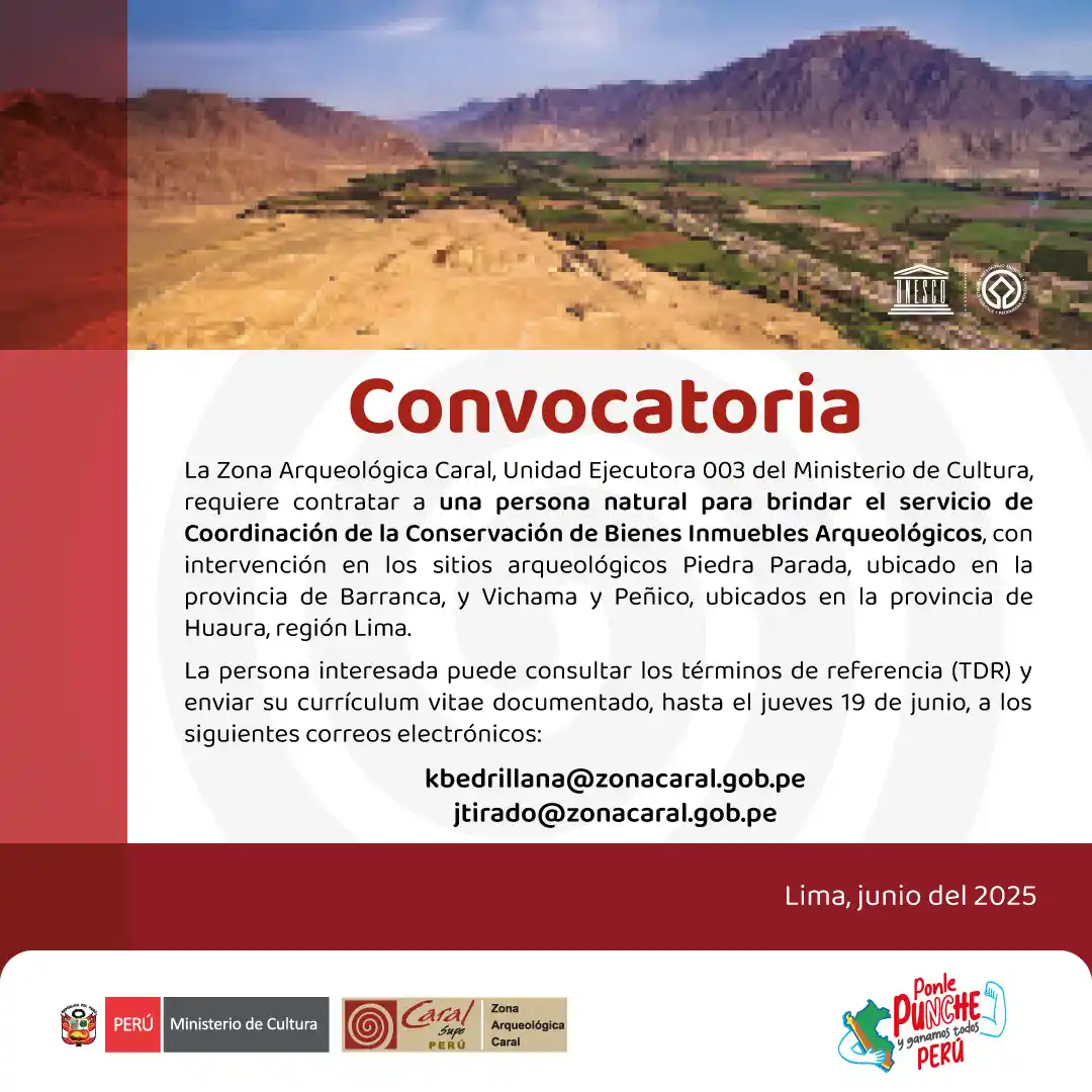 Image from Convocatorias de Trabajo 🇵🇪: 📢 La Zona Arqueológica Caral, Unidad Ejecutora 003 del Ministerio de ...