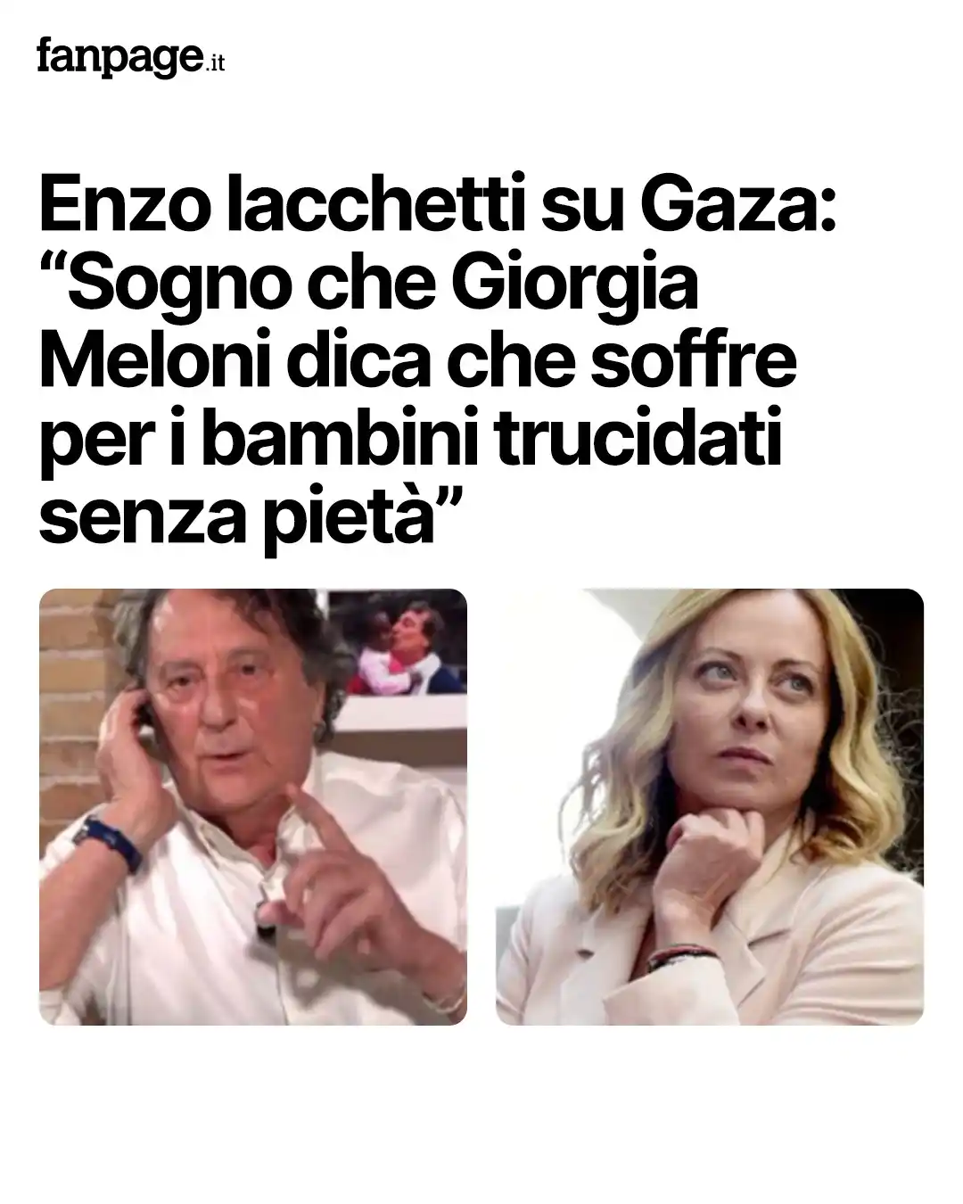 Image from Spettacolo Fanpage.it: *L'appello per Gaza di Enzo Iacchetti* “Ho un sogno, vorrei sentire...