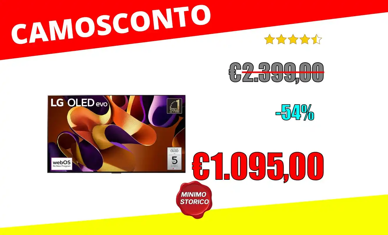 Image from OfferteSconto: *LG OLED evo 55'', Serie G4 2024* ❌ ~2.399,00€~ 💰Sconto del *-54%*...