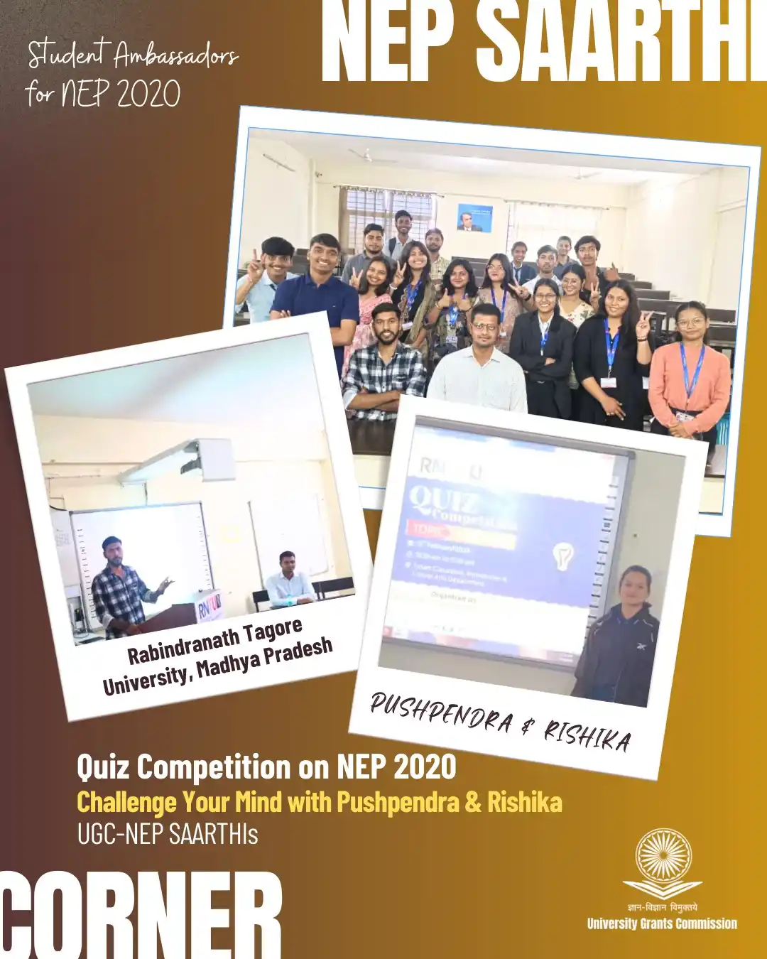 Image from UGC India: "NEP SAARTHI Corner" Pushpendra & Rishika, UGC-NEP SAARTHIs leading v...