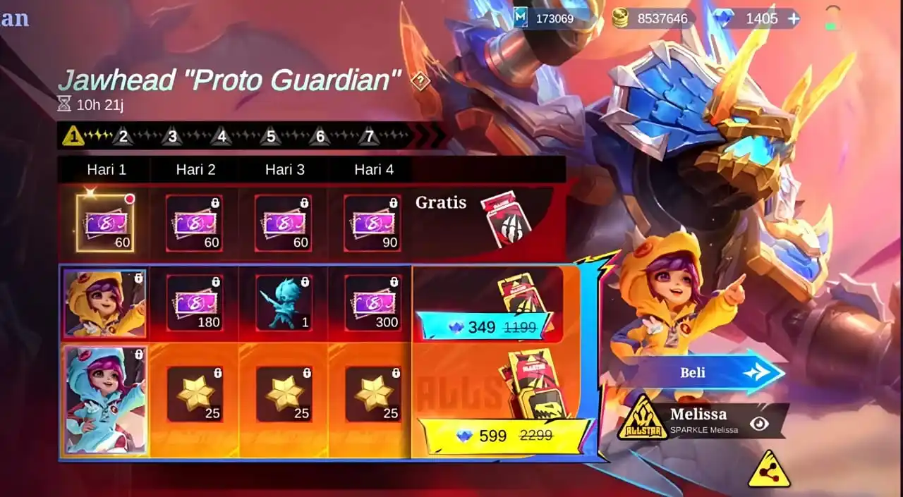 Image from Update Mobile Legend By Kv SL JUNI 35k✅ | SL JULI 30K✅ | Louyi Create 80k✅: OPEN PO GIFTSKIN ALLSTAR JAWHEAD - Proto Guardian 349💎 : 65.000 599�...