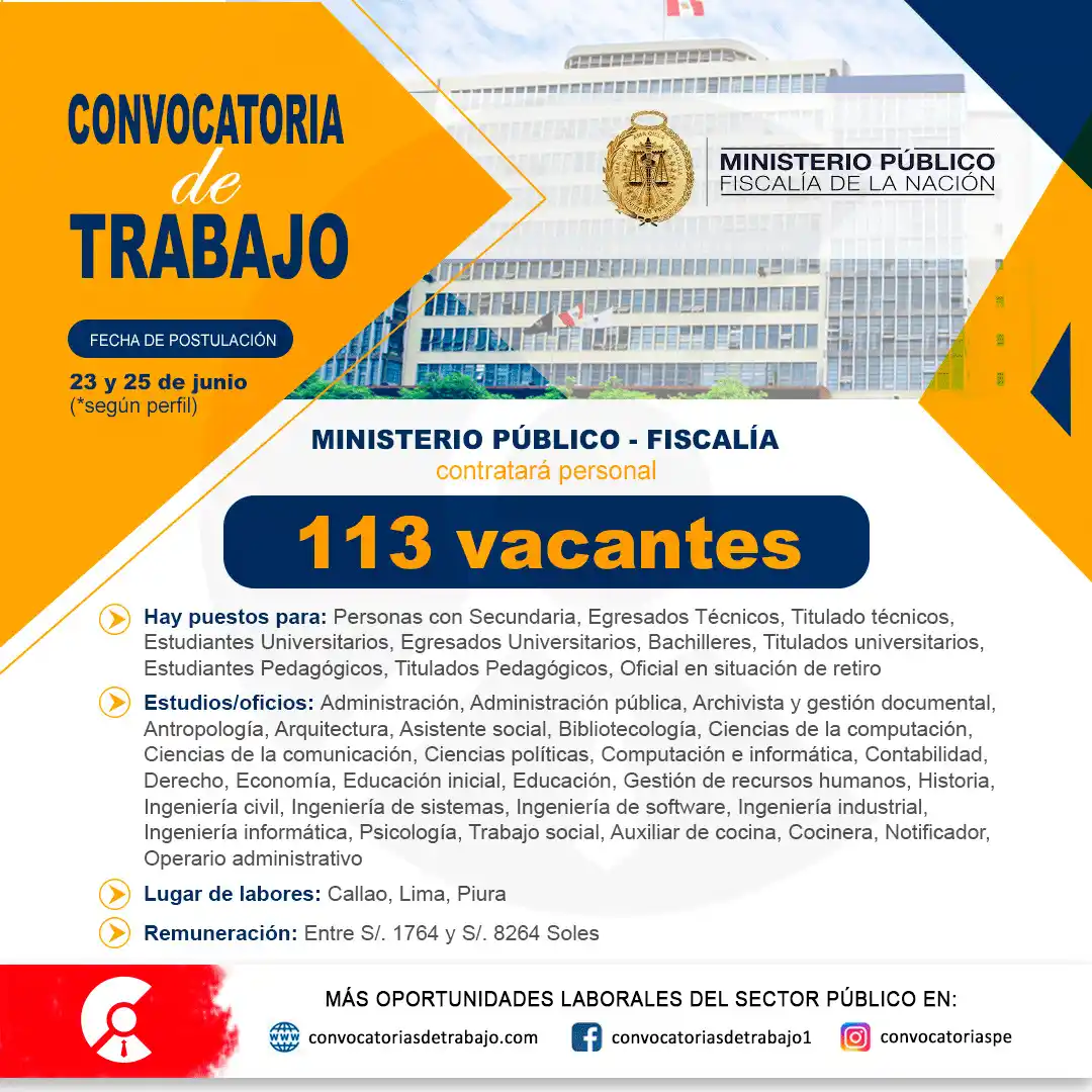 Image from Convocatorias de Trabajo 🇵🇪: 💪💪 Oportunidad laboral en: MINISTERIO PÚBLICO - FISCALÍA ✅ Vacante...