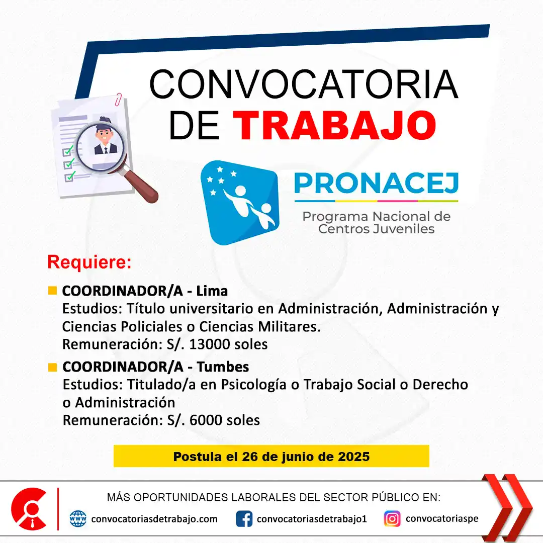 Image from Convocatorias de Trabajo 🇵🇪: 📢 Oportunidad laboral en: PROGRAMA DE CENTROS JUVENILES 📋 Más inform...
