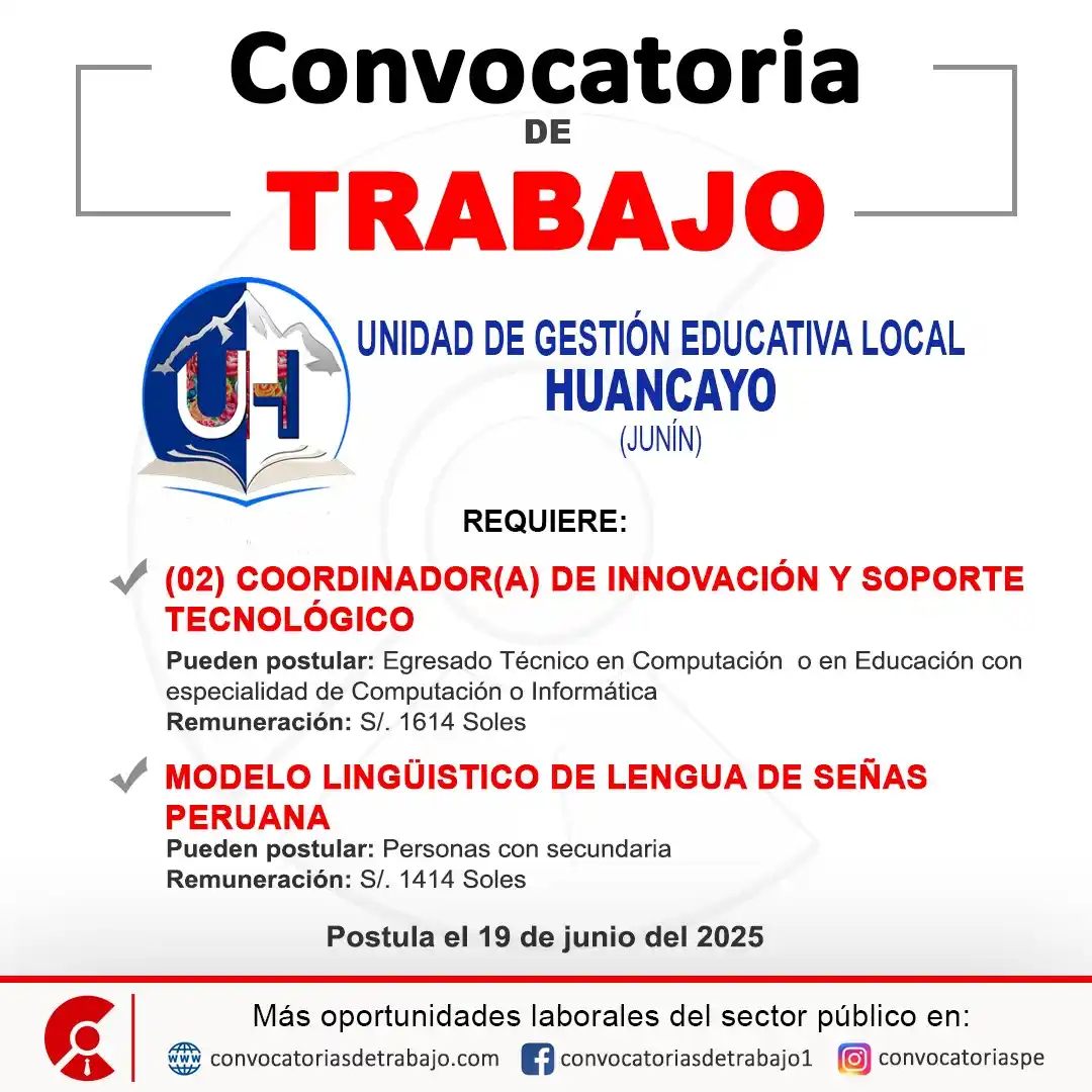 Image from Convocatorias de Trabajo 🇵🇪: 📢 Oportunidad laboral en: UGEL HUANCAYO (Junín) 📋 Más información ↷ ...