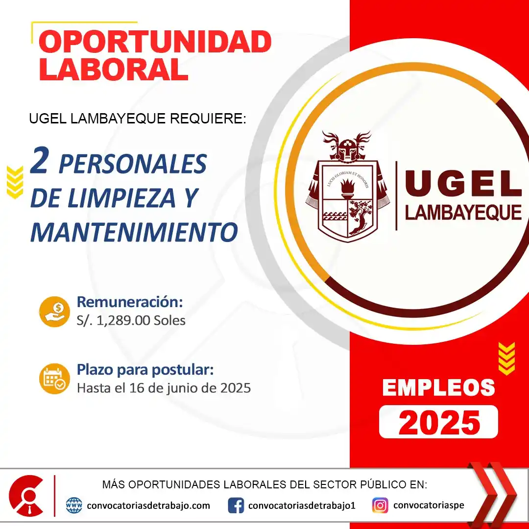 Image from Convocatorias de Trabajo 🇵🇪: 📢 Oportunidad laboral en: UGEL LAMBAYEQUE - Lambayeque 📋 Más informa...