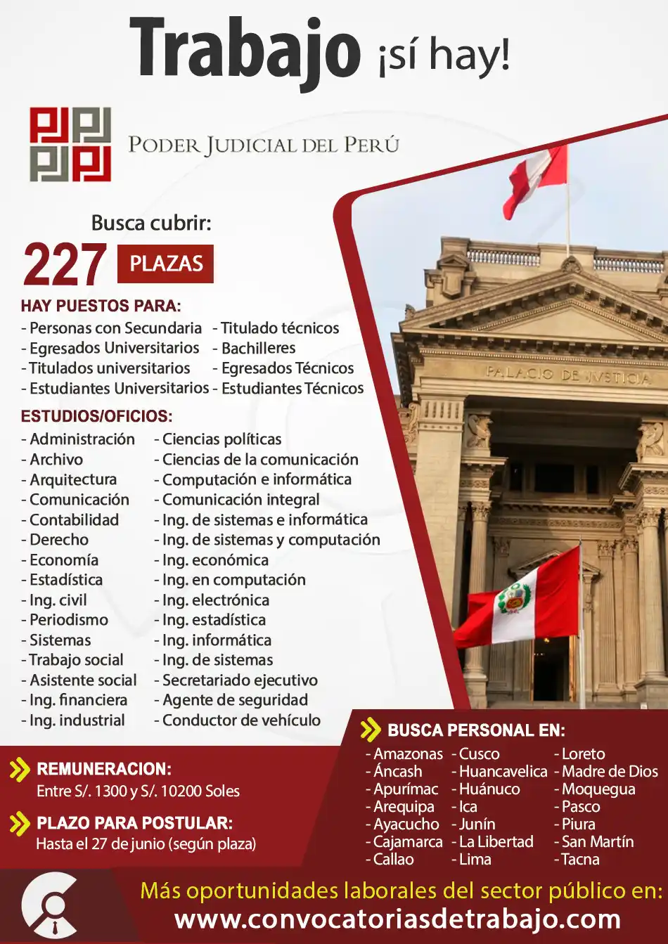 Image from Convocatorias de Trabajo 🇵🇪: 📣 PODER JUDICIAL brinda 227 puestos de trabajo 📄 Más información 👉 ...