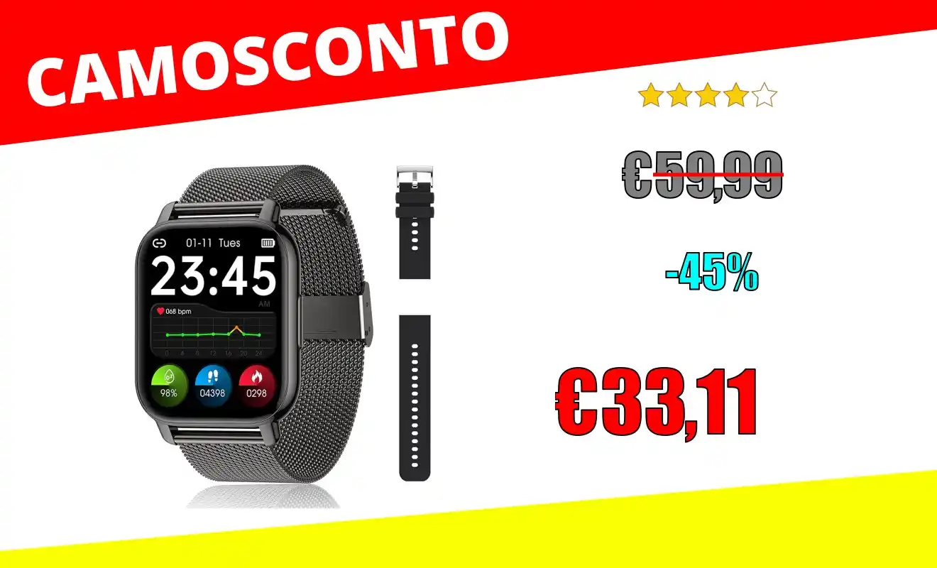 Image from OfferteSconto: *Popglory Smartwatch Uomo Donna, 2 cinturini Orologio Chiamate e Whats...