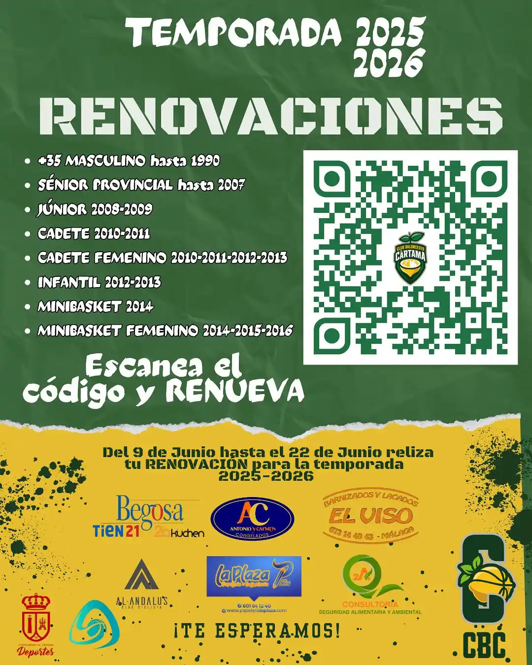 Image from Club Baloncesto Cártama : RENOVACIÓN Haz tu renovación para tener tu plaza en la temporada 2025-...