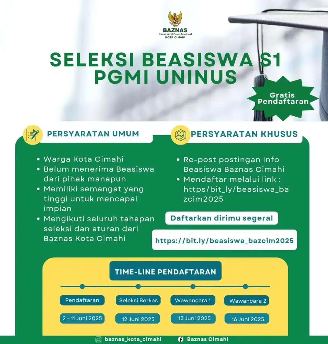 Image from INDBeasiswa - Info Beasiswa Terbaru 2025: 🎓 SELEKSI BEASISWA S1 PGMI UNINUS - BAZNAS KOTA CIMAHI 📣 Pendaftara...