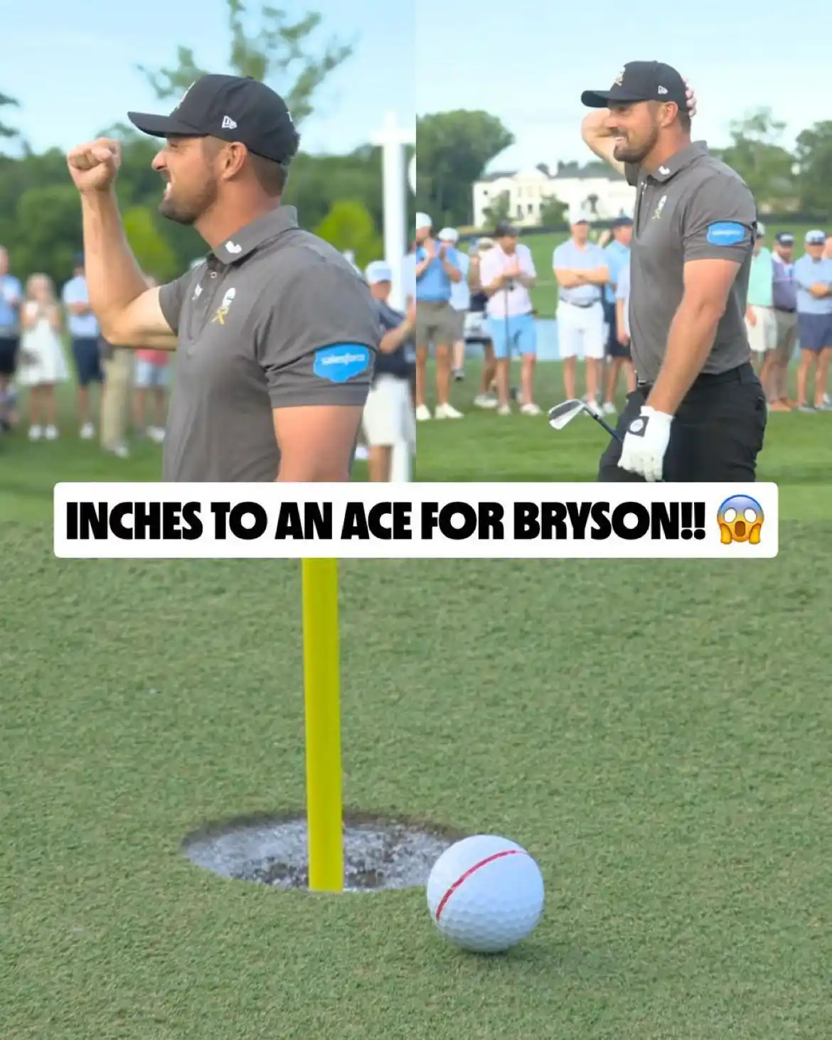 Image from LIV Golf League: SO CLOSE!! Bryson DeChambeau couldn’t believe it didn’t drop on 17 😮...