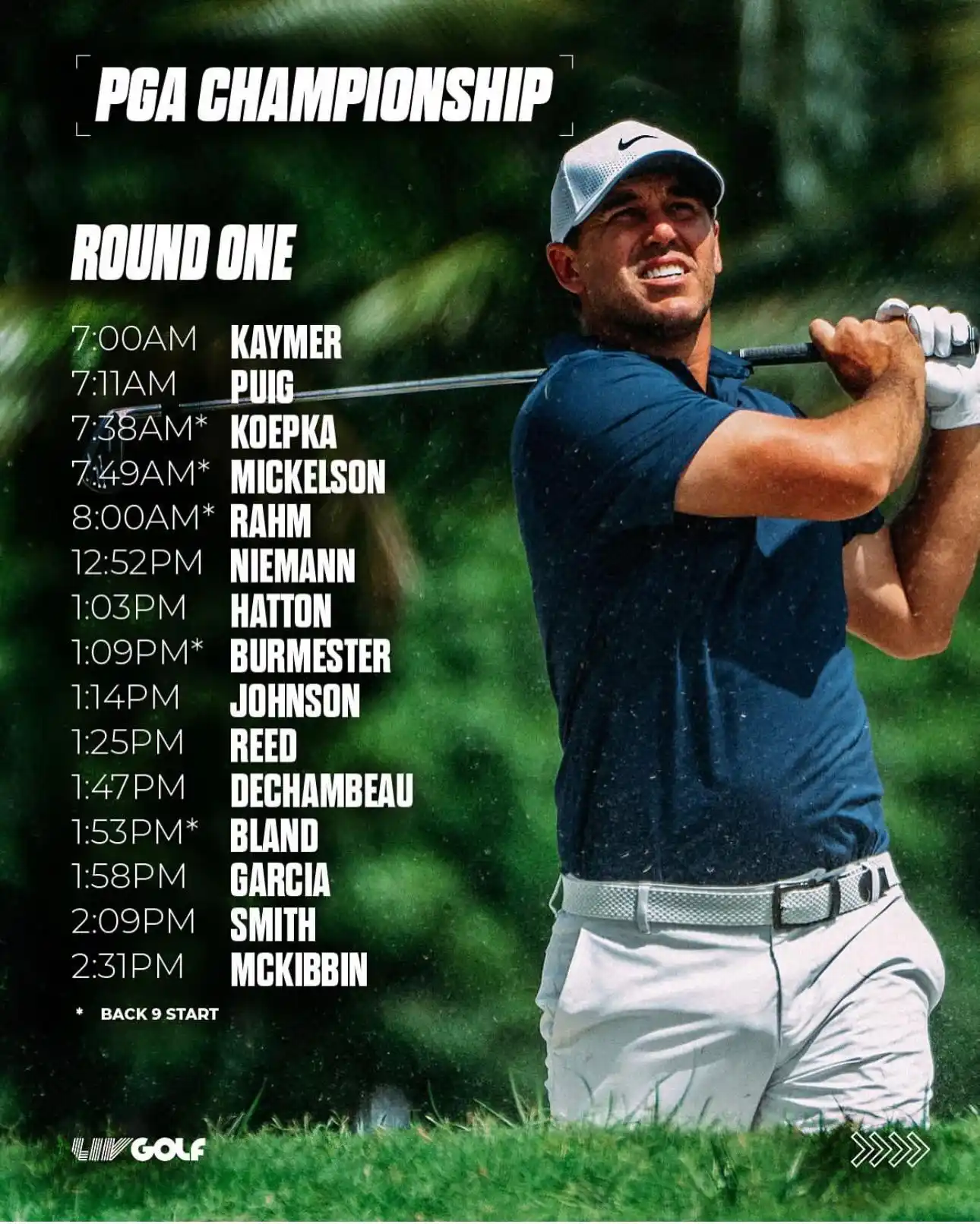 Image from LIV Golf League: Tee times for the 107th PGA Championship ⏰ <a class="text-blue-500 ho...