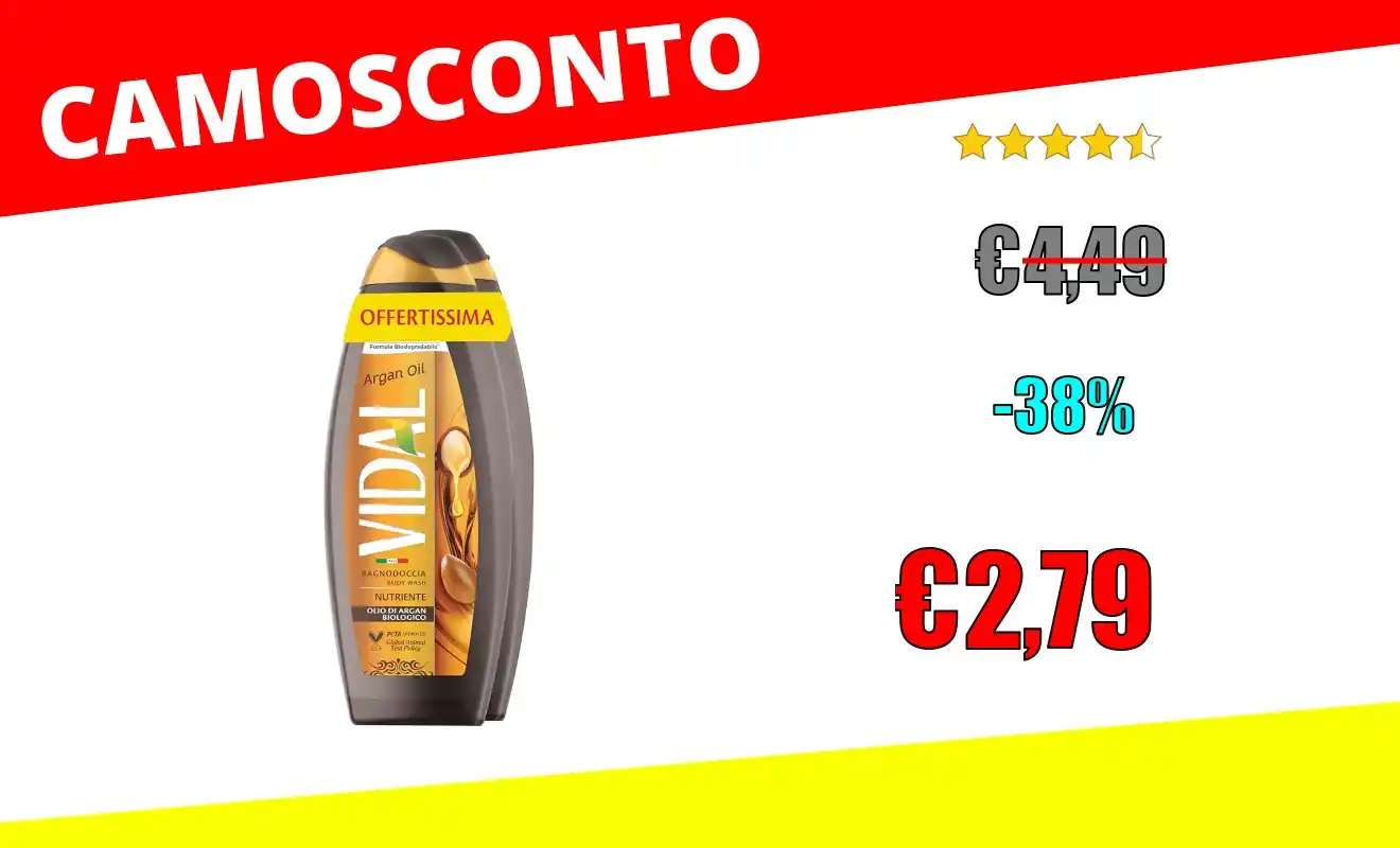 Image from OfferteSconto: *Vidal - Bagnoschiuma Argan Oil, Formula Nutriente* ❌ ~4,49€~ 💰Sco...
