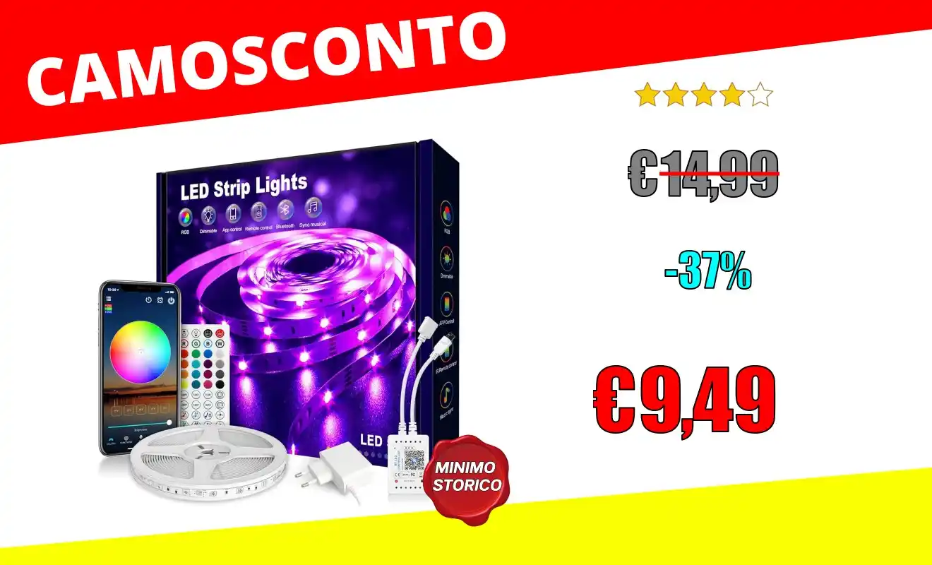 Image from OfferteSconto: *VKH Striscia LED 5 Metri(30 LED/m), 5050 RGB Colorate con Telecomando...