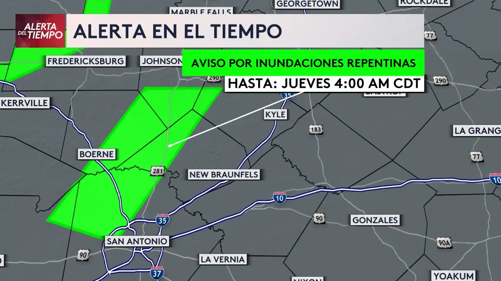 Image from Univision 41 SATX: 🚨 ¡ALERTA DE INUNDACIÓN REPENTINA! 🚨 El Servicio Meteorológico Nacio...