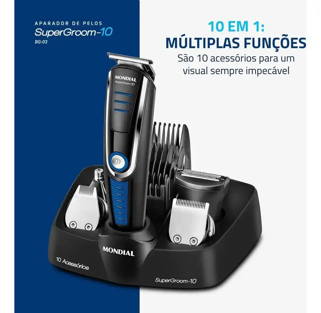 Image from UAI QUE PROMO 📢🎟️: ‼️ Aparador De Pelos Super Groom 10 Preto Azul Bg-03 Mondial saindo a...