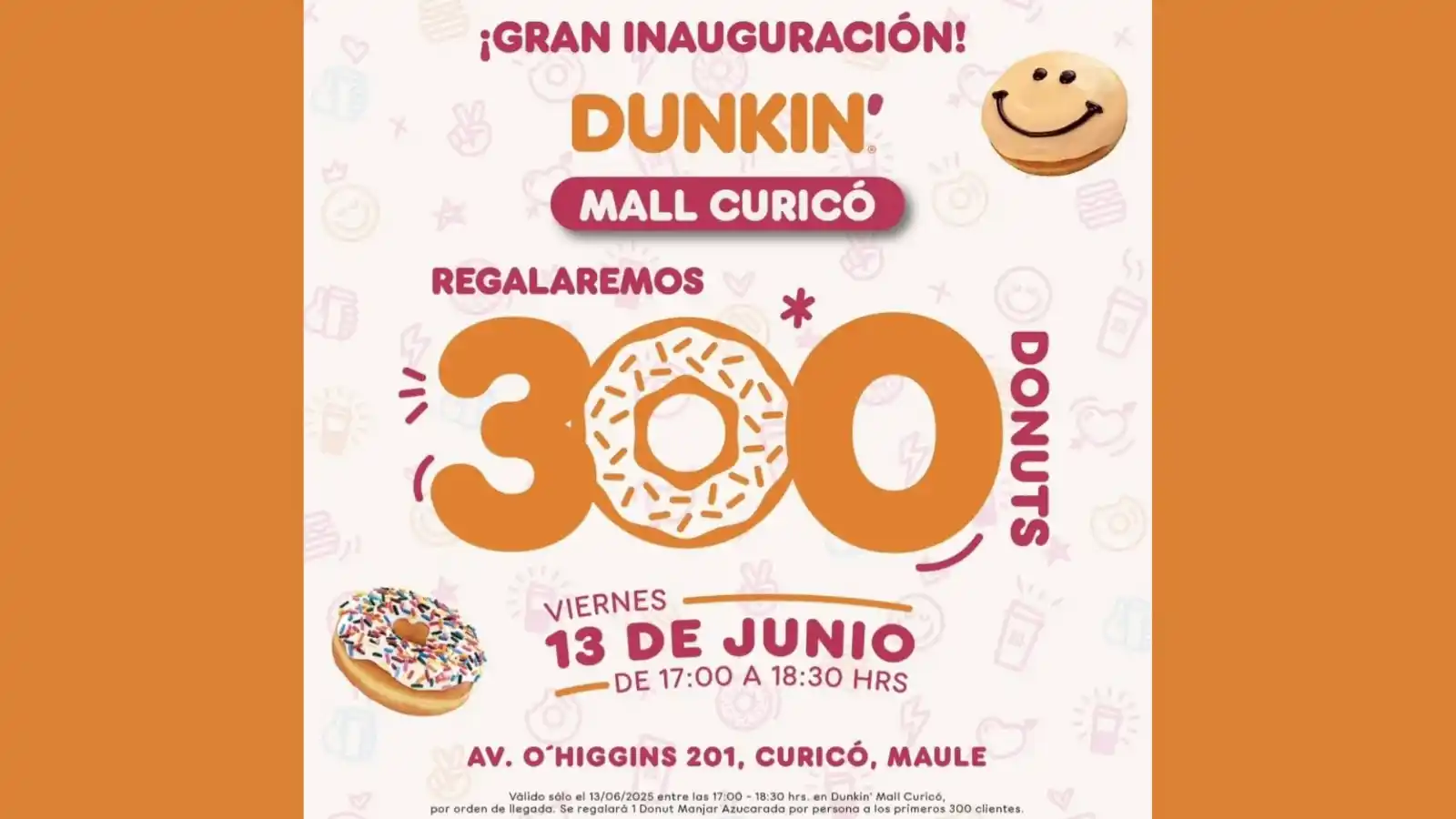 Image from Knasta Chile / Ofertas Y Cupones Exclusivos: ATENCIÓN CURICO! Gran inauguración Dunkin donde se regalarán 300 DONUT...