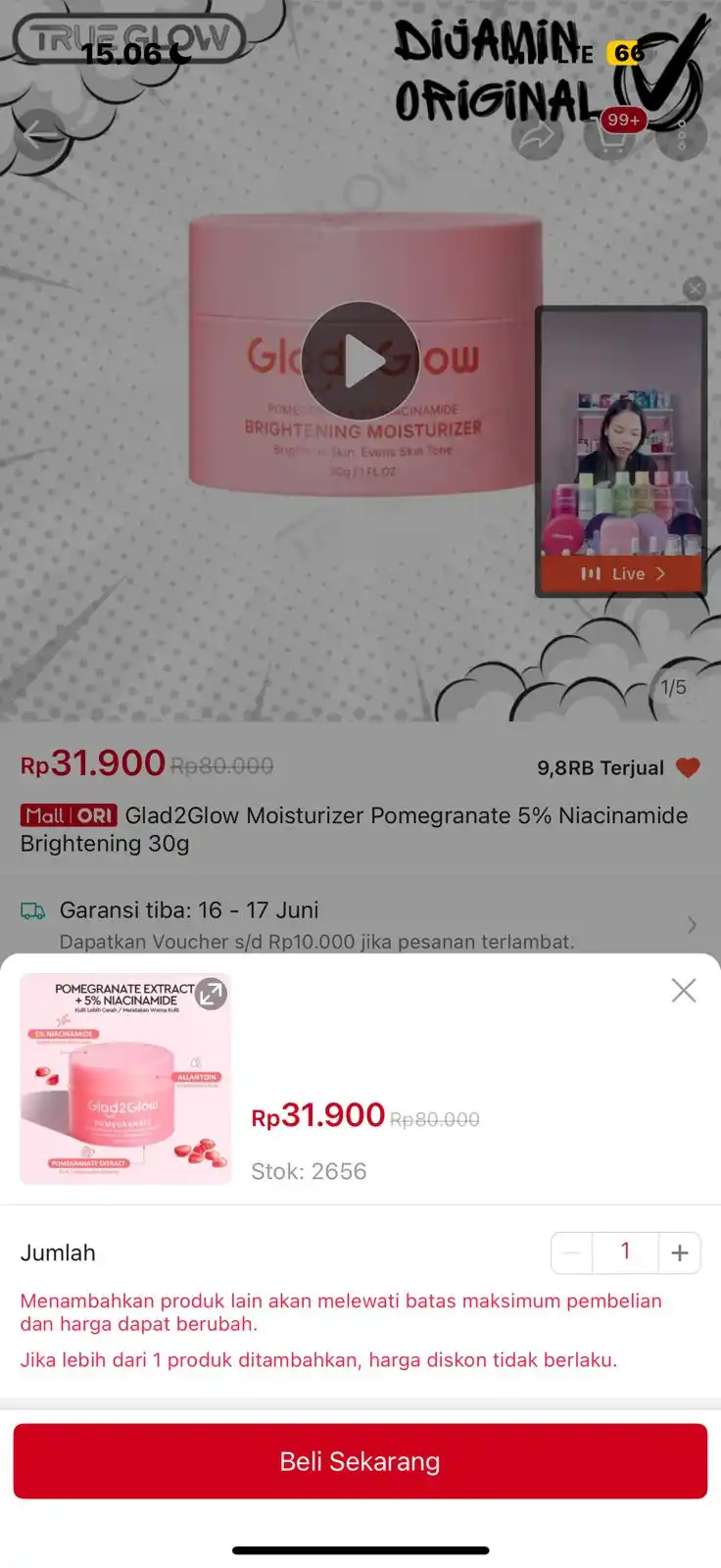 Image from KODE VOUCHER SHOPEE 🥳 DANA KAGET SHOPEE THR: CEPETT Temukan Glad2Glow Moisturizer Pomegranate 5% Niacinamide Brigh...