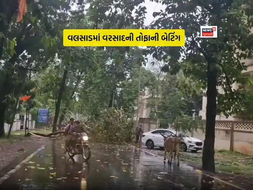 Image from News18 Gujarati: *ચોમાસા પહેલા જ વલસાડમાં કડાકાભડાકા સાથે તોફાની વરસાદ, જાણો આગામી પાંચ...