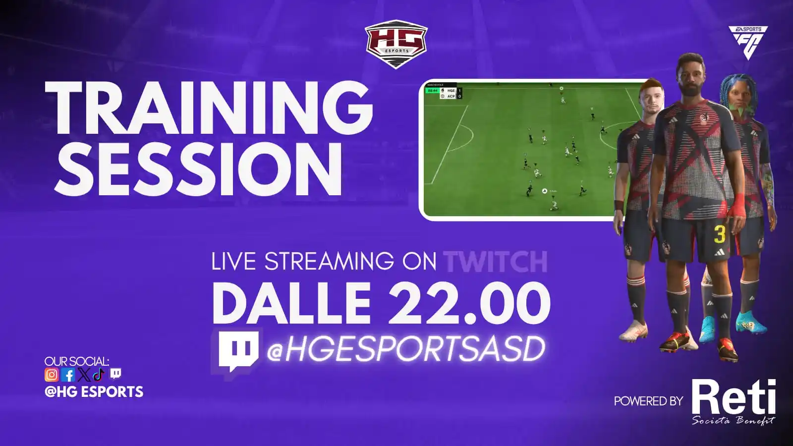 Image from HG Esports: Dalle 22.00 in Live su Twitch. Vi aspettiamo!!🔥⚽️ ⚽️ Training Sessio...