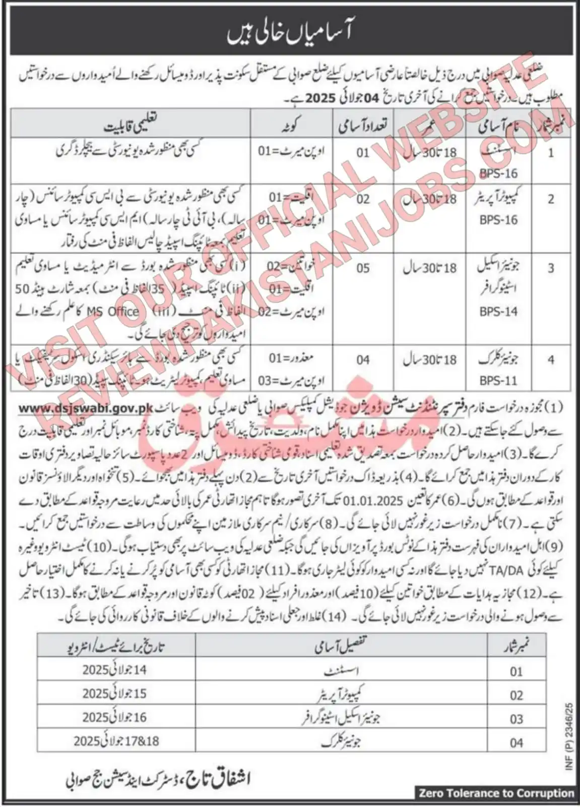 Image from Review Pakistani Jobs: District & Session Judge Swabi Jobs 2025...