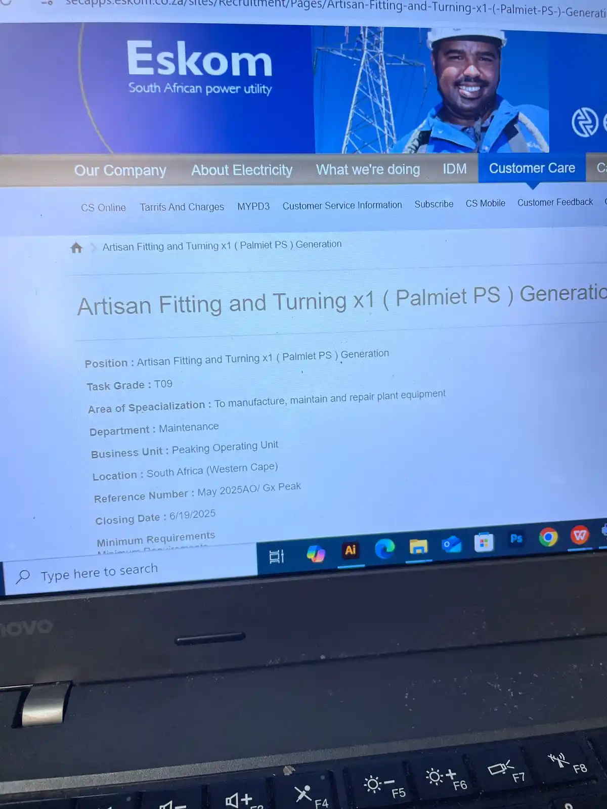 Image from Engineering Jobs, Apprenticeships & Learnerships: Eskom: Artisan Fitting and Turning X1 (Palmiet PS) Minimum Requiremen...