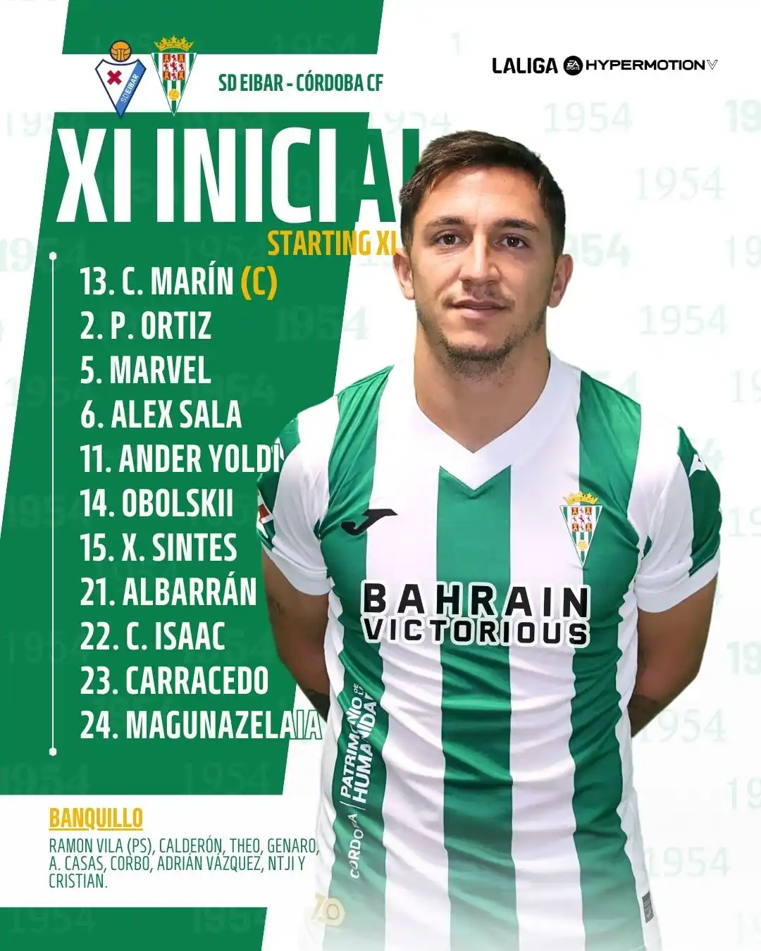Image from Córdoba CF: 📝 Este el once cordobesista para hoy 💪🏻 <a class="text-blue-500 ho...