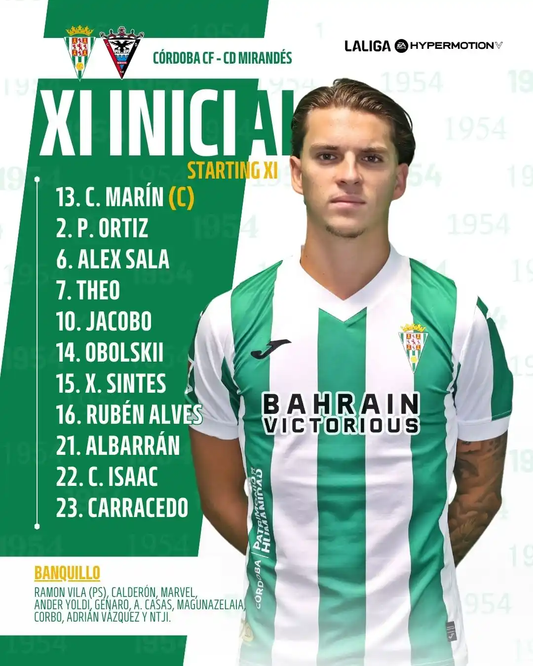 Image from Córdoba CF: 📝 Este el 𝐗𝐈 cordobesista ⚽️💚 para hoy 💪🏻 <a class="text-blue-5...