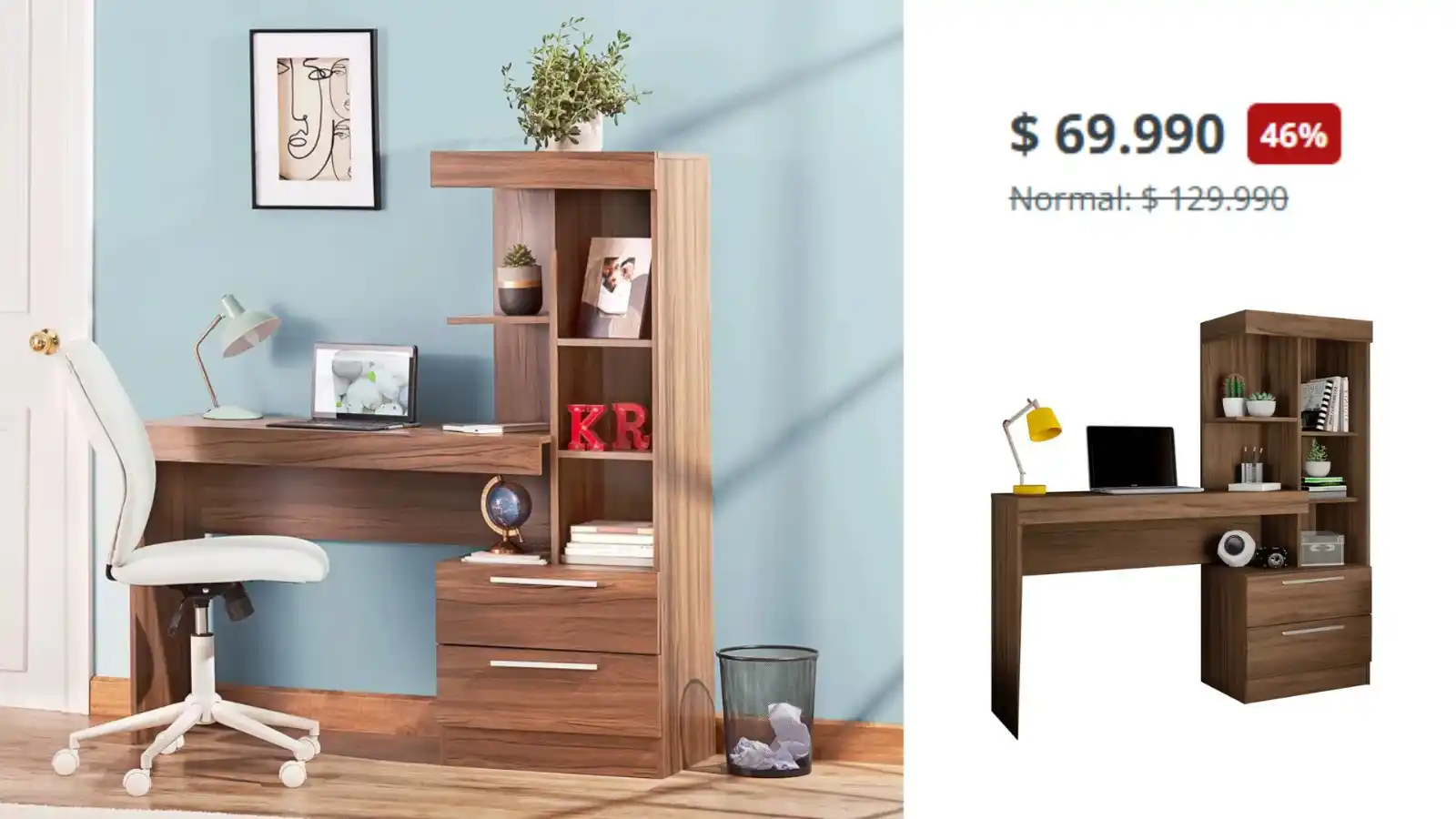 Image from Knasta Chile / Ofertas Y Cupones Exclusivos: Home Mobili Escritorio 2 cajones Asturias nogal Este escritorio se ad...