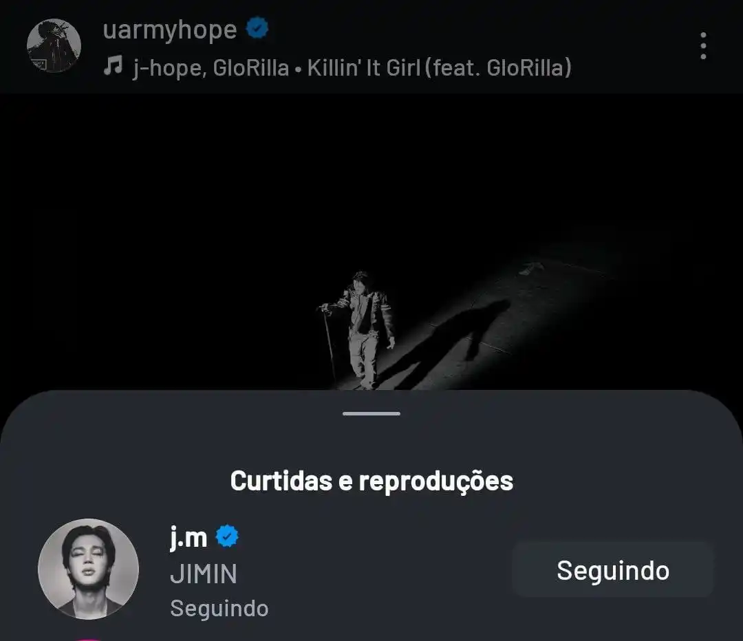 Image from ⟭⟬ 𝗠𝗢𝗩𝗜𝗡𝗚 𝗢𝗡 𝗕𝗧𝗦⁷ D-7: IG • Jimin curtiu o vídeo de j-hope no Instagram! 💜👀 A amizade e o ...