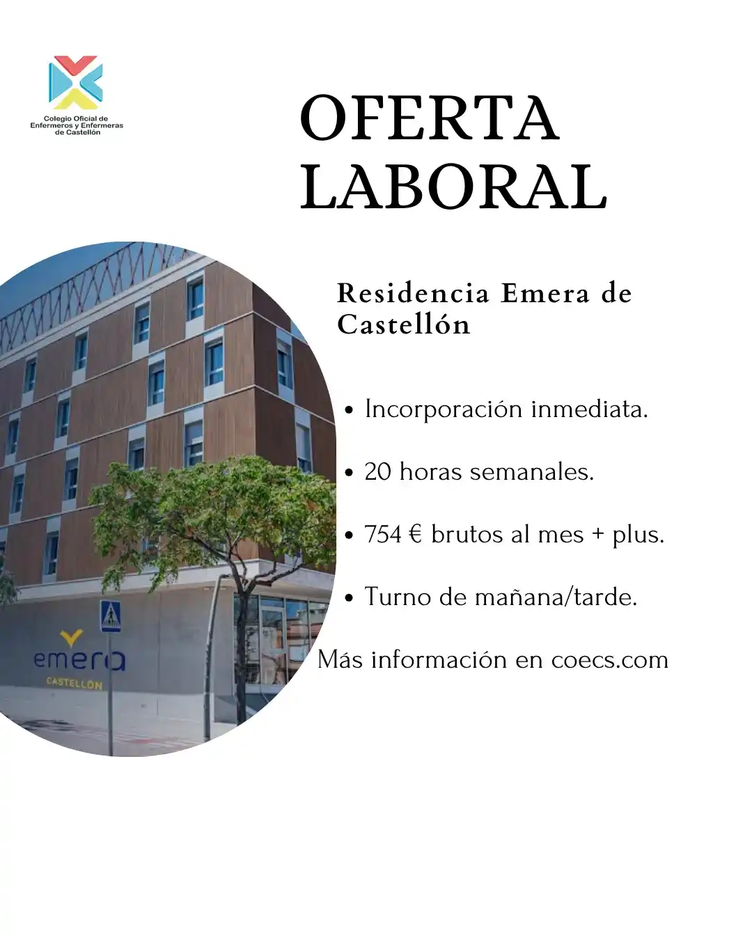 Image from Colegio Oficial de Enfermeros y Enfermeras de Castellón: 🩺La Residencia Emera de Castellón necesita la incorporación inmediata...