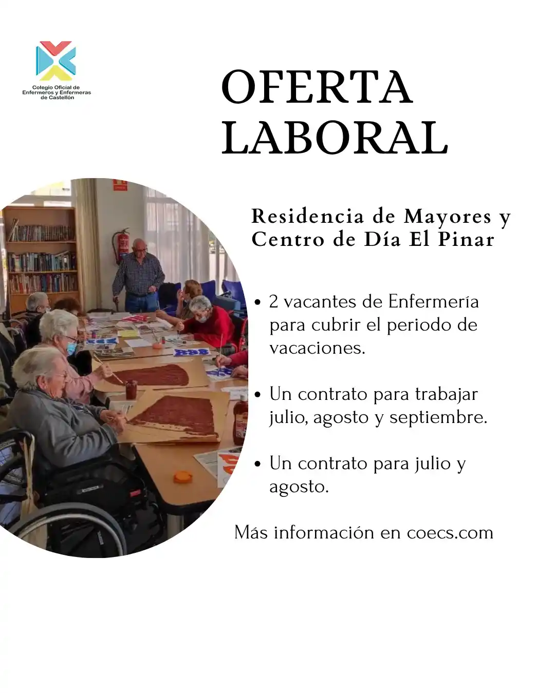 Image from Colegio Oficial de Enfermeros y Enfermeras de Castellón: 🩺La Residencia y Centro de Día El Pinar necesita dos enfermeras/os pa...