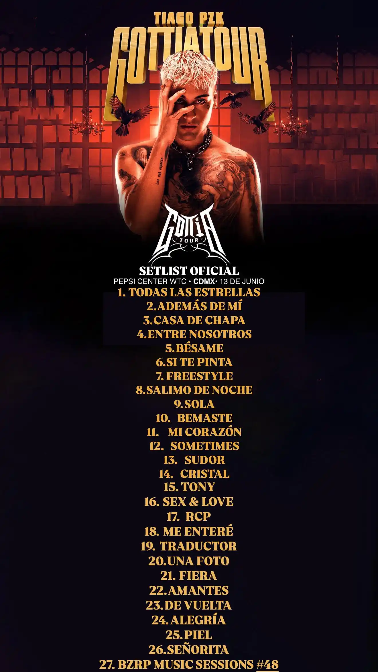 Image from Ailoviutl : Les comparto el SETLIST OFICIAL de TIAGO PZK @ Pepsi Center WTC 🏟️ CD...