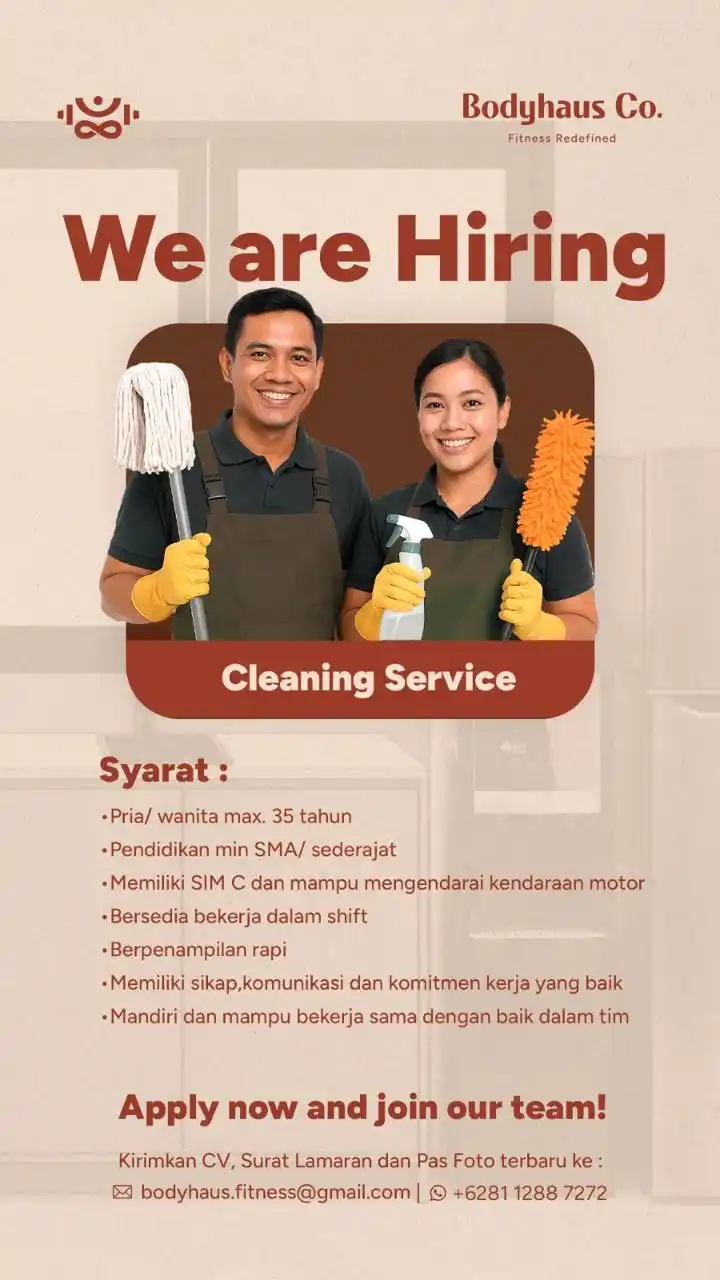 Image from INFO LOKER SEMARANG: *LOKER SEMARANG* Cleaning Service Bodyhaus Fitness Kualifikasi : - Pr...