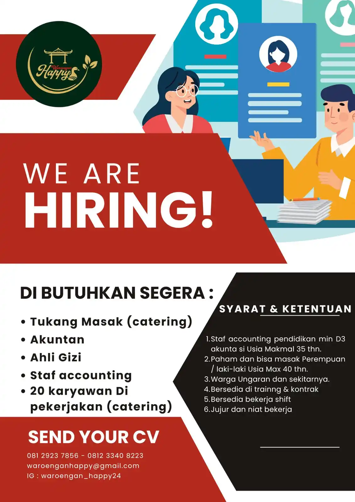Image from INFO LOKER SEMARANG: *LOKER SEMARANG* Multiple Positions Waroengan Happy Kualifikasi : - S...