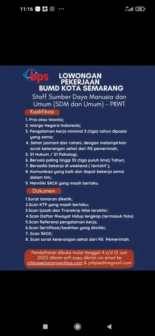 Image from INFO LOKER SEMARANG: *LOKER SEMARANG* Staff Sumber Daya Manusia dan Umum (SDM dan Umum) – P...