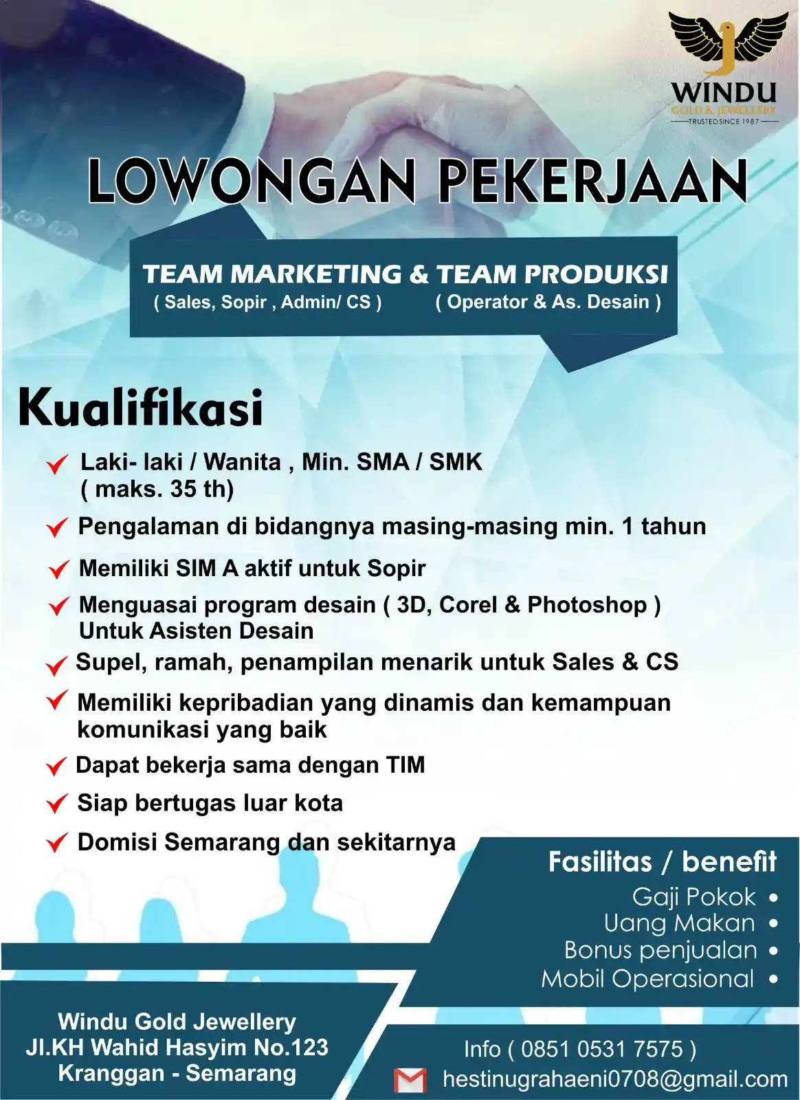Image from INFO LOKER SEMARANG: *LOKER SEMARANG* Team Marketing & Team Produksi Windu Gold Jewellery ...