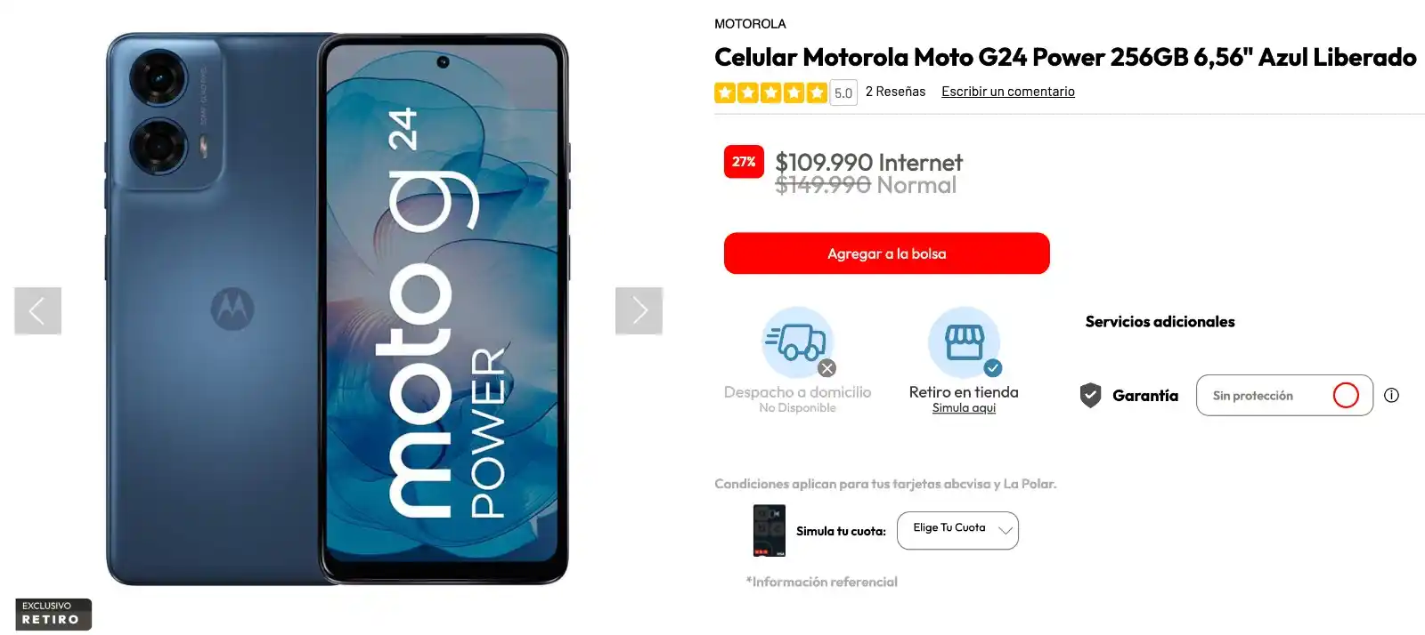 Image from Knasta Chile / Ofertas Y Cupones Exclusivos: MOTOROLA Moto G24 Power 256GB 6,56" Azul Liberado OFERTA: $109.990🥳(...