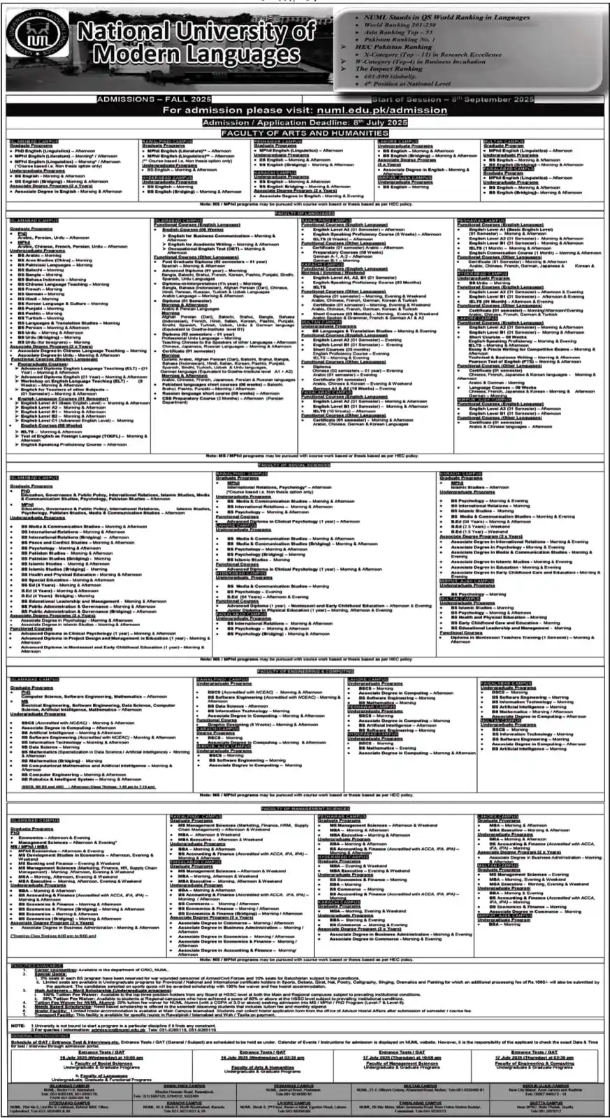 Image from Eduvision Career Counselling: نمل یونیورسٹی میں فال 2025 کے داخلے شروع ہو چکے ہیں۔ داخلے کے لیے درخ...