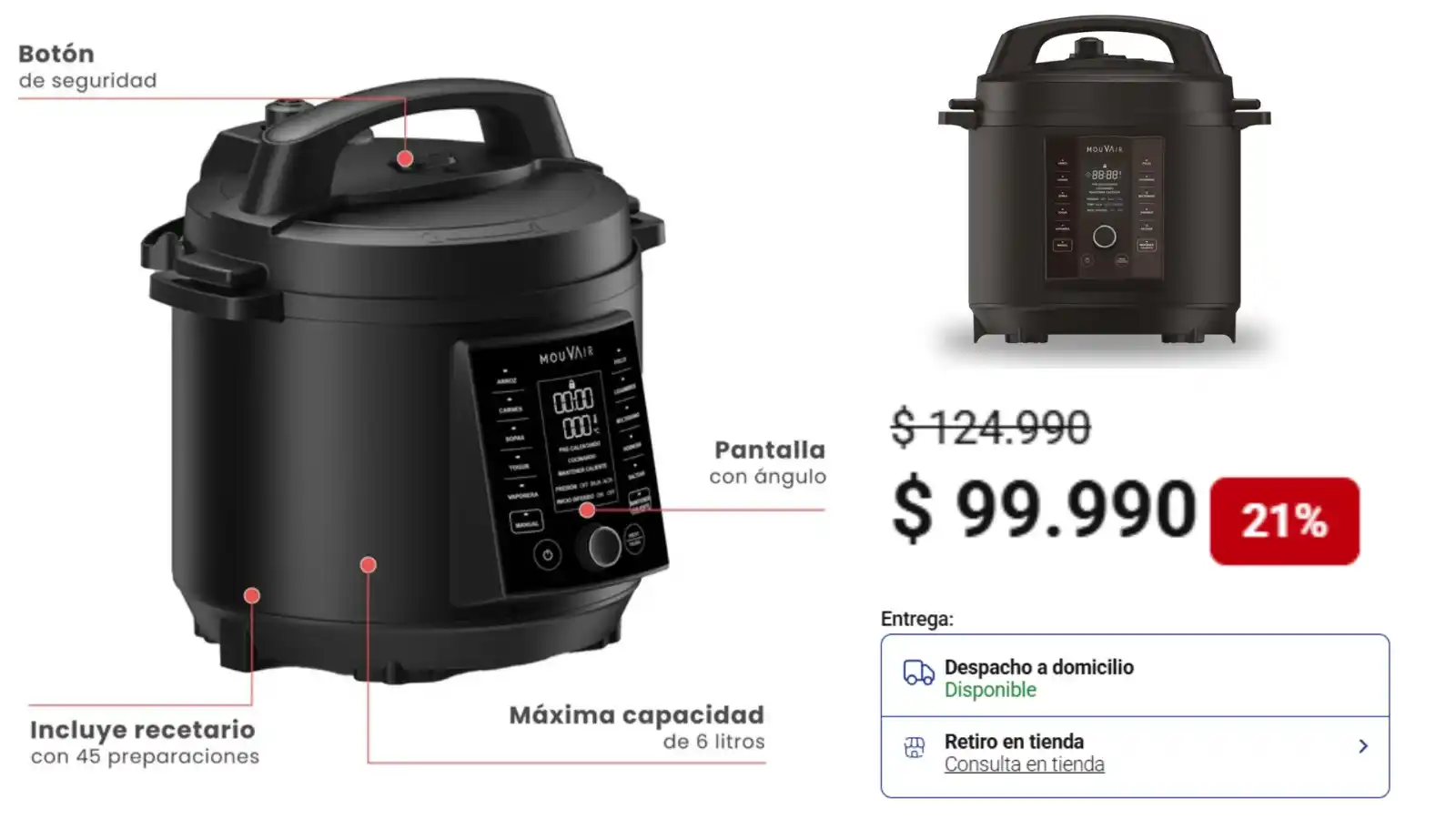 Image from Knasta Chile / Ofertas Y Cupones Exclusivos: Olla Multiusos 6lt Cook Mouvair Podrás preparar una gran variedad de ...