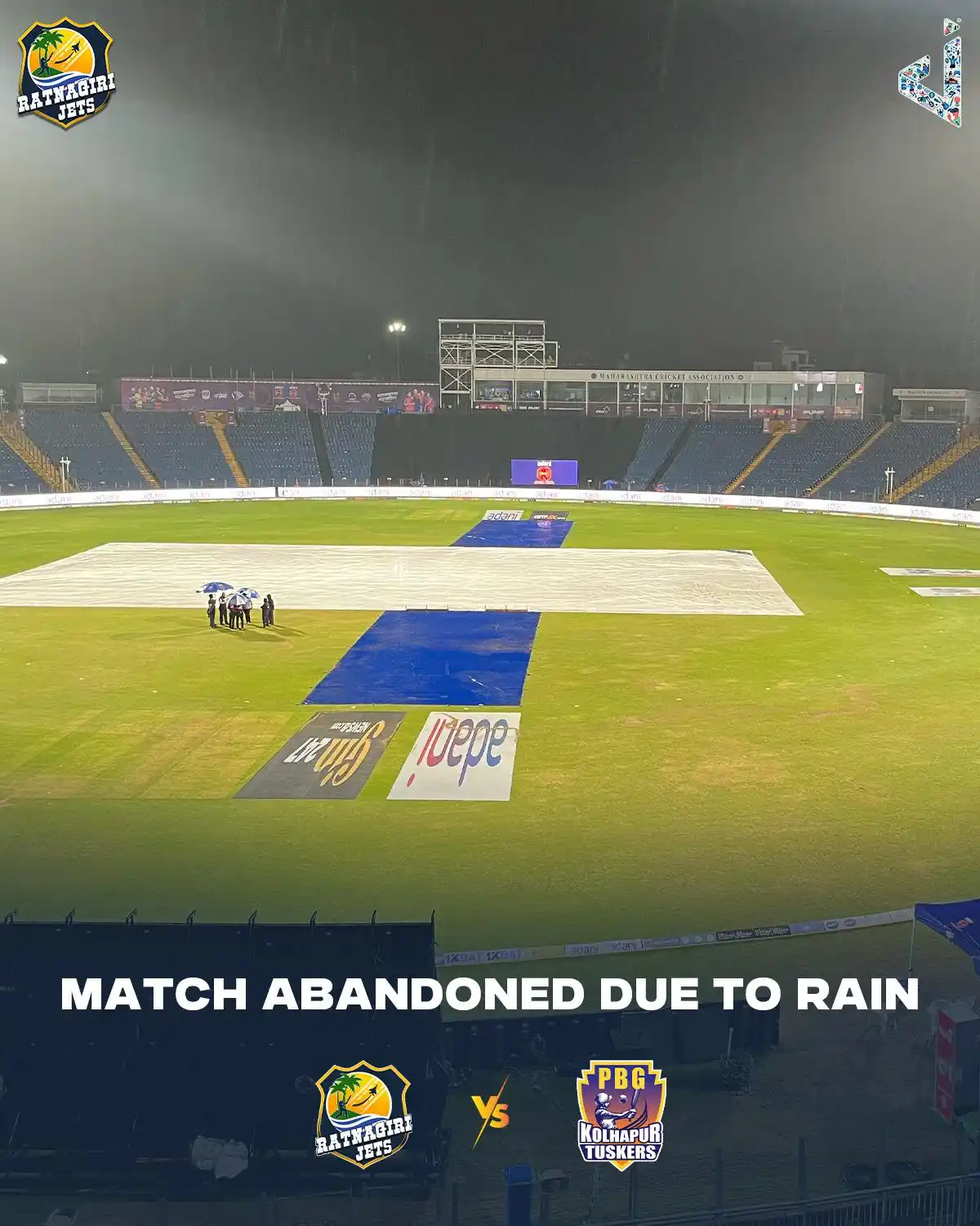 Image from Ratnagiri Jets: 🚨 Our match against Kolhapur has been abandoned due to rain 🌧️ Bot...