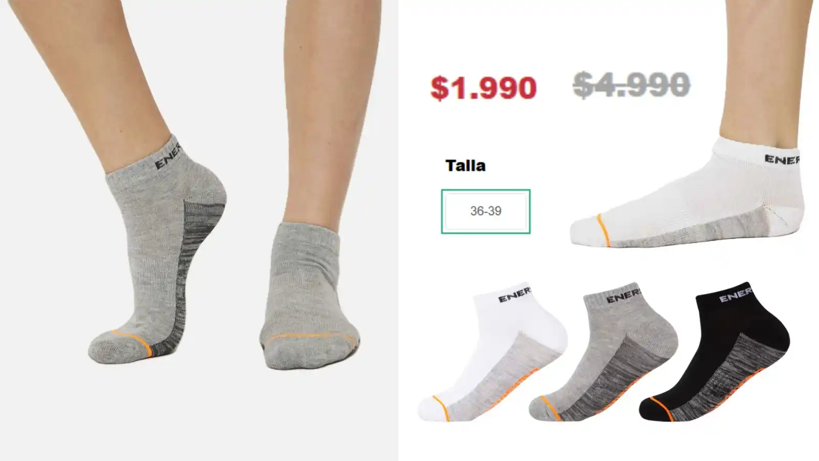 Image from Knasta Chile / Ofertas Y Cupones Exclusivos: Pack 3 Calcetines Mujer Cortos Deportivos Algodón Enersocks Con talón...